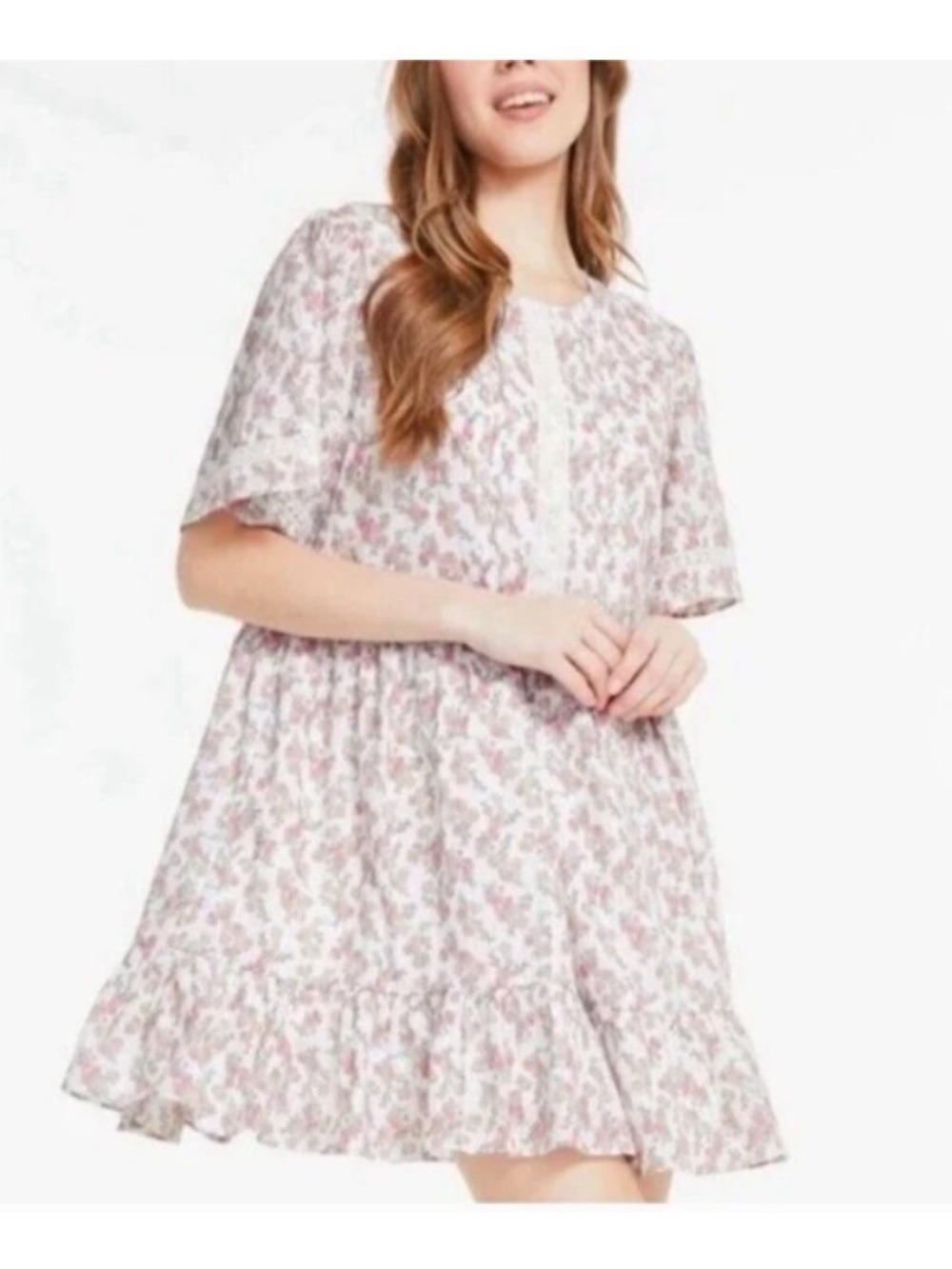 Jillian Harris Blushing Flower Tiered short Babydoll Cotton Dress, size S - Picture 2 of 16